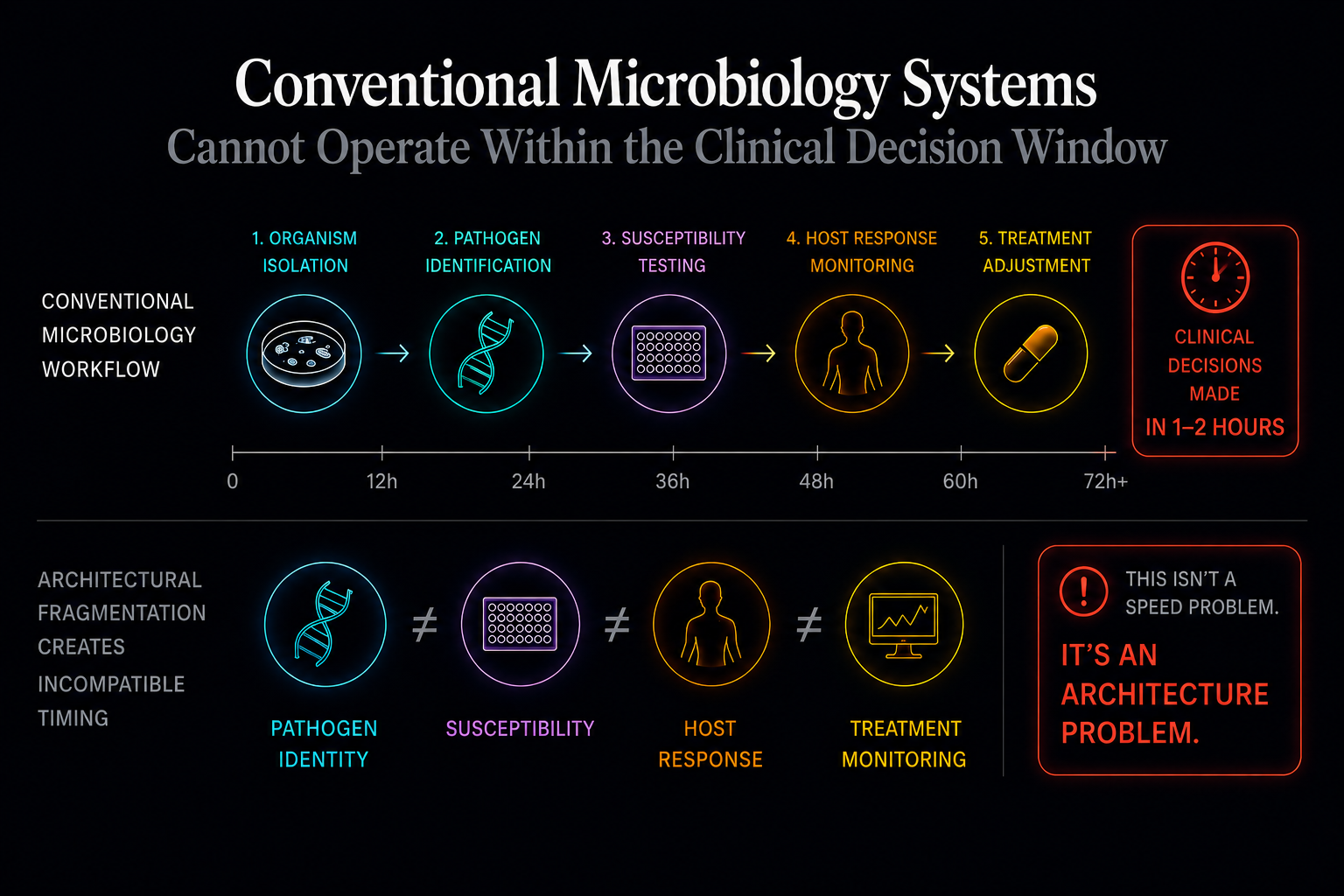 Conventional microbiology systems cannot operate within the clinical decision window