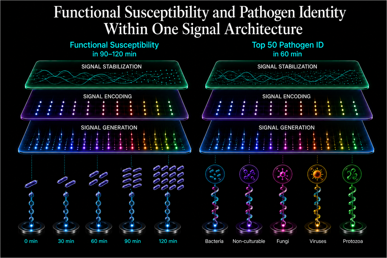 Functional susceptibility and pathogen identity within one signal architecture
